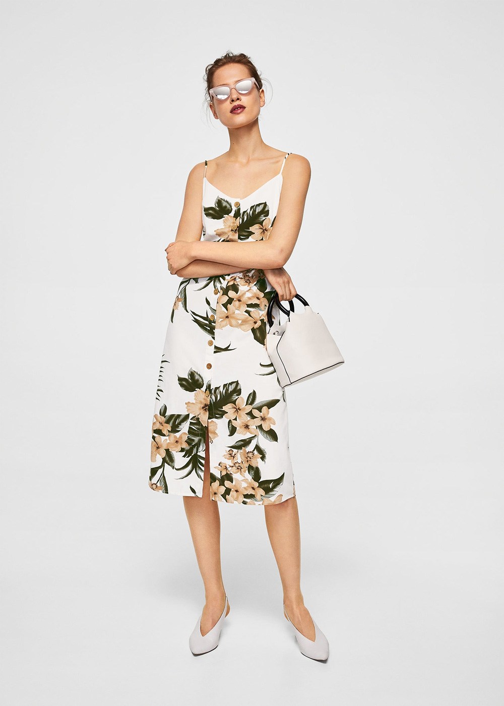 Floral print linen-blend dress